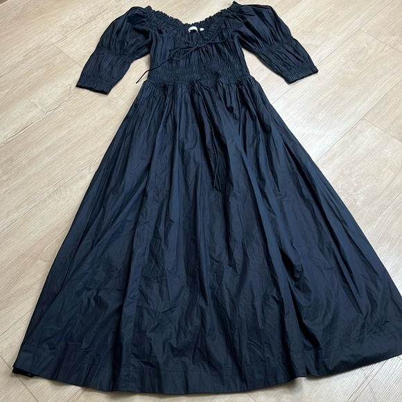 Doen Ischia black cotton poplin smocked midi dress, size large - Picture 4 of 9